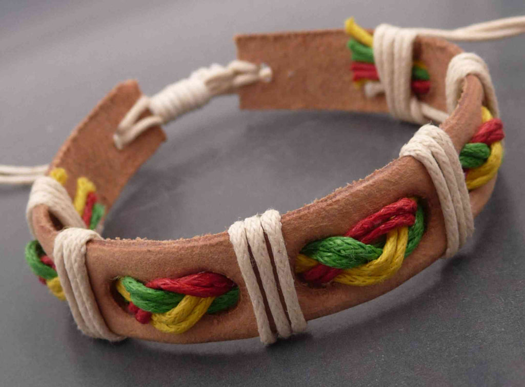 Bracelet réglable rasta en cuir pour homme ou ado