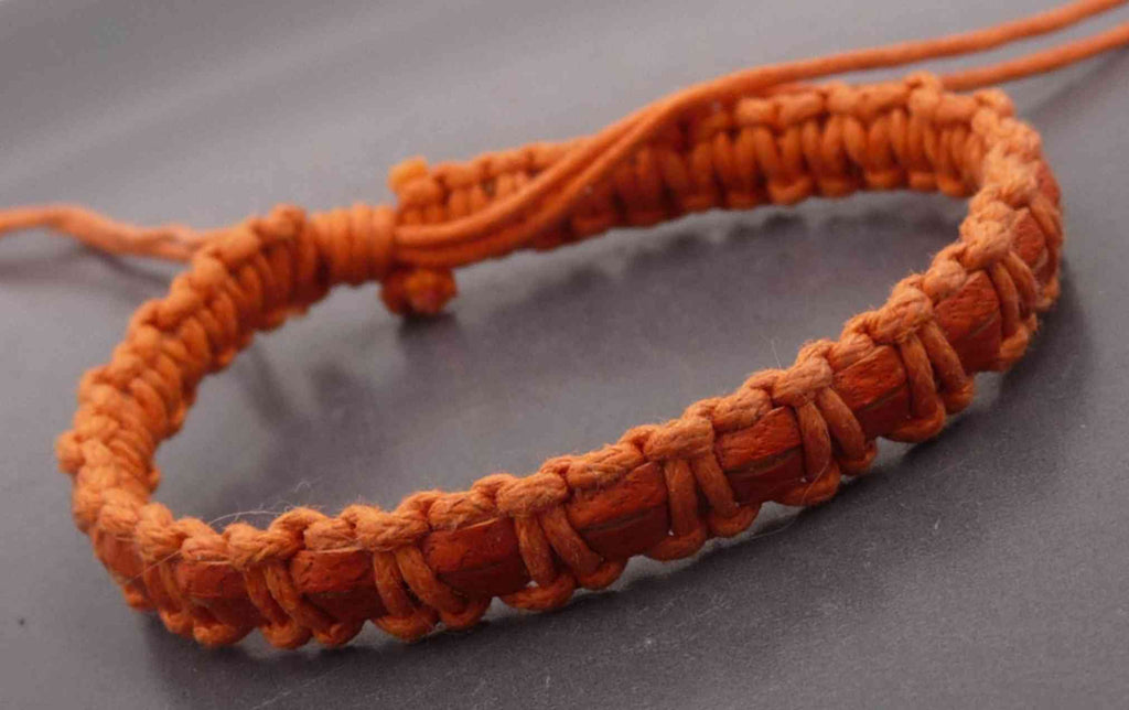 Bracelet réglable unisexe en cuir orange et coton orange