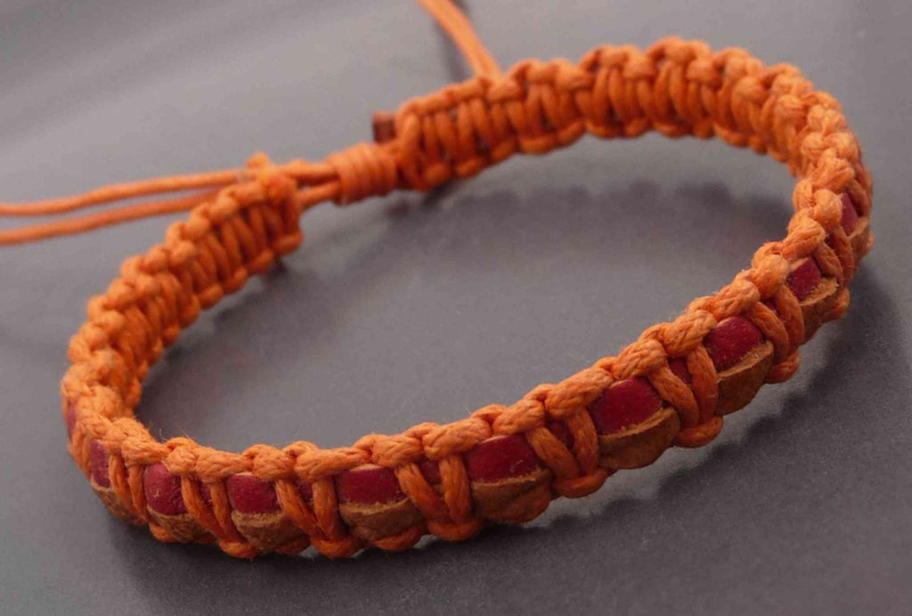 Bracelet réglable unisexe en cuir véritable naturel et coton