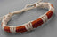 Bracelet réglable unisexe en cuir rouge et orange et coton