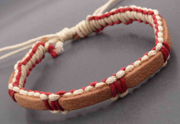 Bracelet réglable ado ou homme en cuir tressé noir et marron et coton