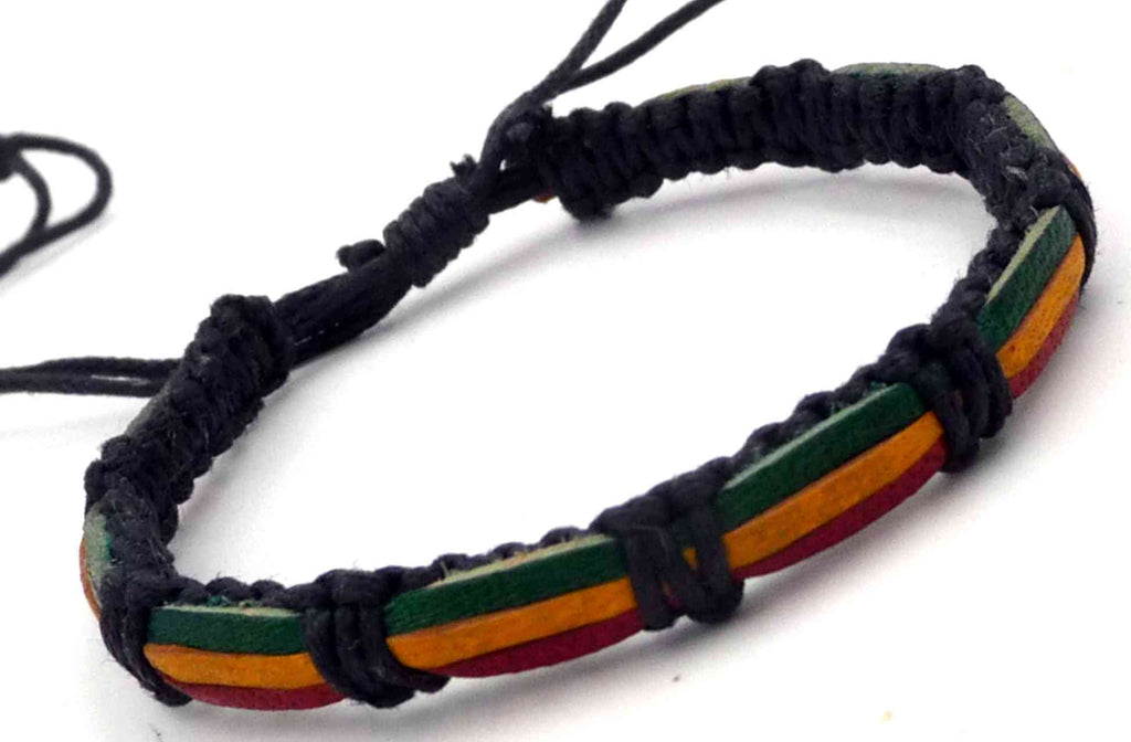 Bracelet réglable rasta Bob Marley reggae Jamaïque en cuir et coton