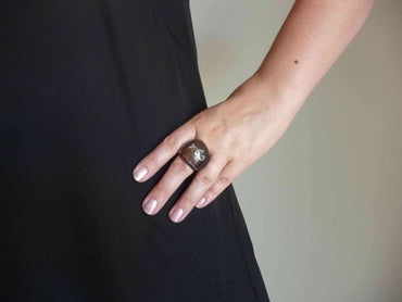  BAGUE GECKO MARGOUILLAT EN BOIS D'ÉBÈNE ET MÉTAL ARGENTÉ