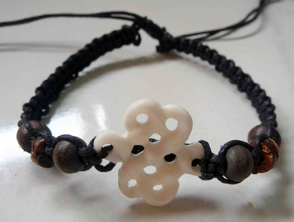 Bracelet noeud infini sans fin en os de buffle et bois de cocotier