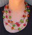 Collier perles en bois triple rang orange, vert anis et rouge