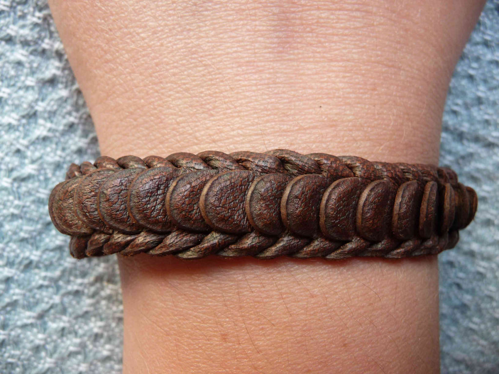 Bracelet pour ado ou homme en cuir véritable marron chocolat