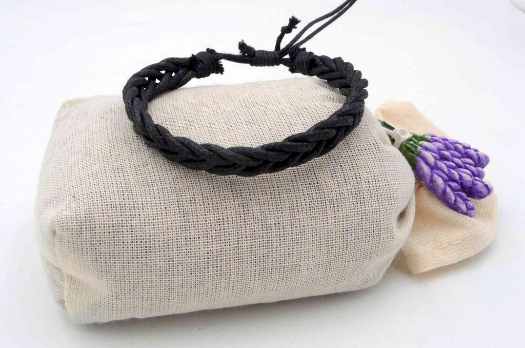 Bracelet réglable de l'amitié pour homme ado en 100 % coton tressé noir