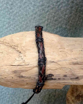 Bracelet réglable ado ou homme en cuir tressé noir et marron et coton noir
