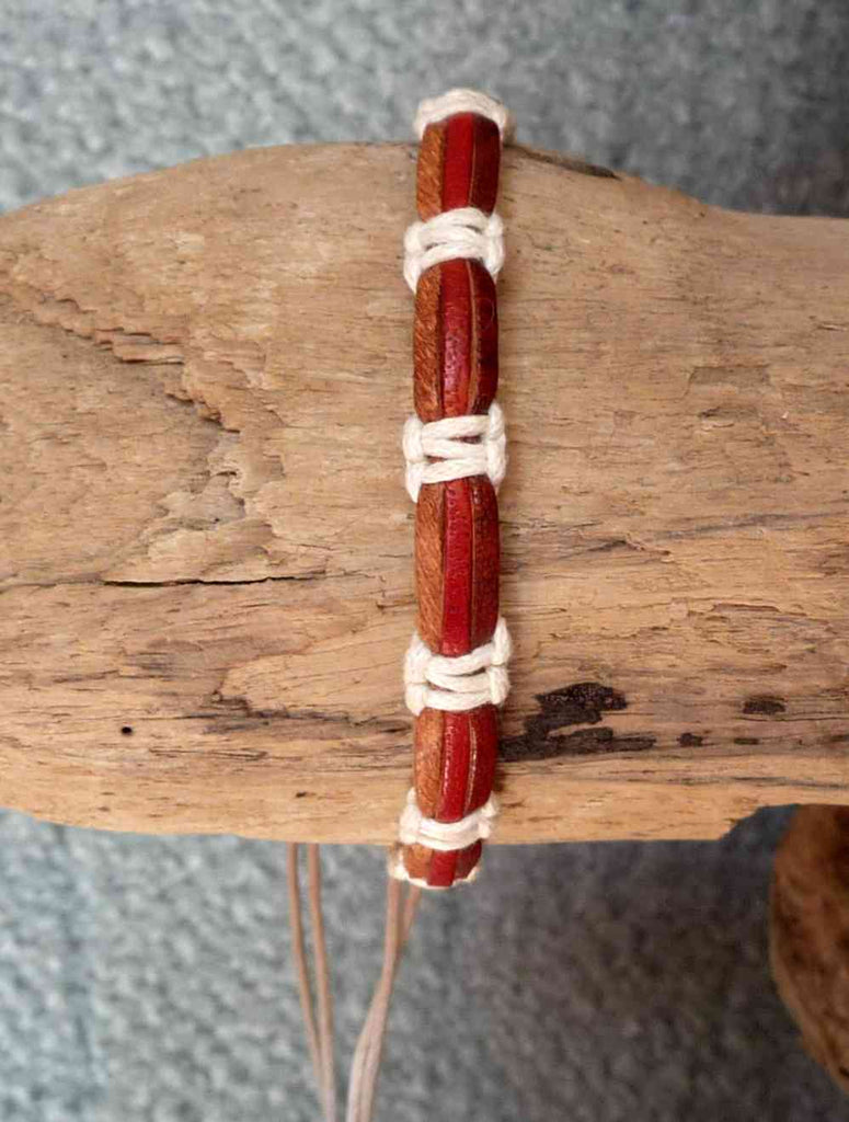 Bracelet réglable unisexe en cuir Marron et Rouge et coton ciré