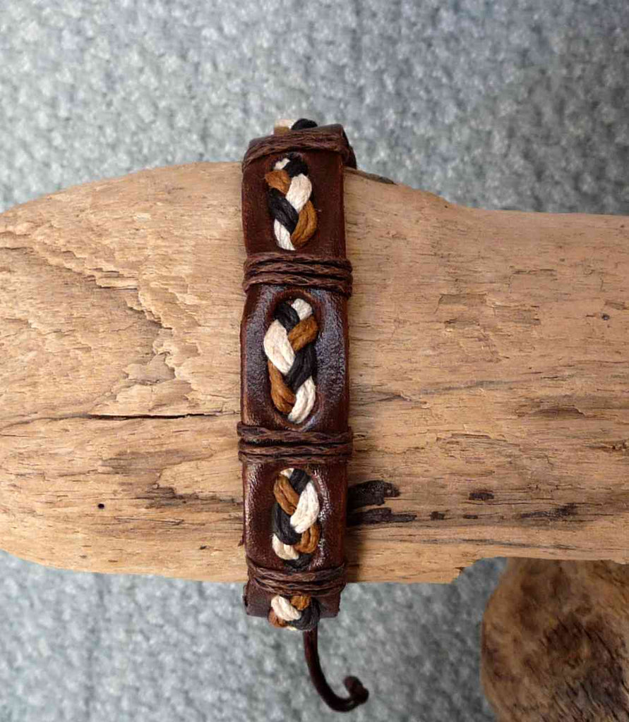 Bracelet réglable ado homme en cuir et coton ciré