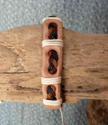 Bracelet réglable ado homme en cuir et coton ciré