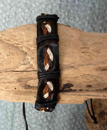 Bracelet réglable ado homme en cuir et coton ciré