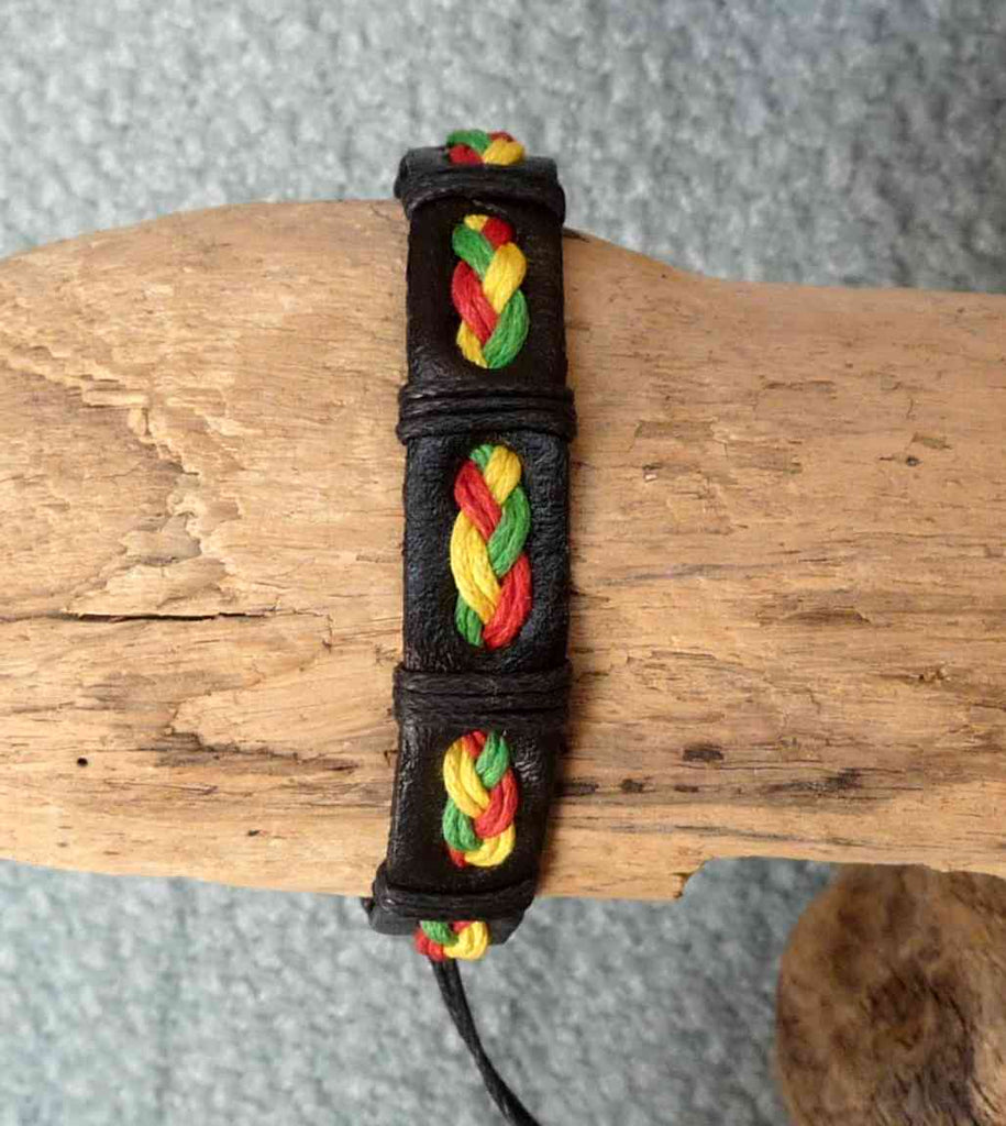 Bracelet réglable rasta en cuir pour homme ou ado