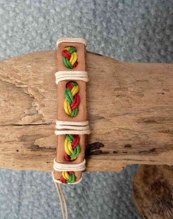 Bracelet réglable rasta en cuir pour homme ou ado