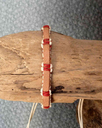 Bracelet réglable ado ou homme en cuir tressé noir et marron et coton