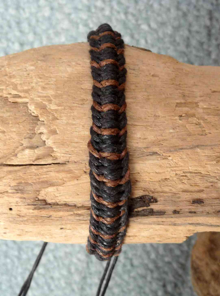 Bracelet réglable unisexe porte bonheur amitié en coton marron et noir