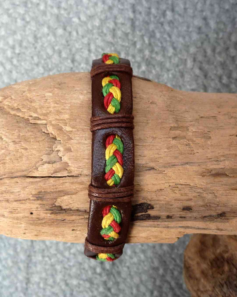Bracelet réglable rasta en cuir pour homme ou ado