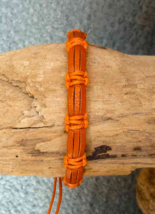 Bracelet réglable unisexe en cuir orange et coton orange