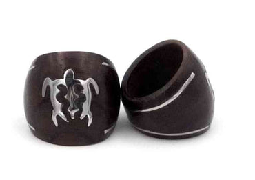 Parure collier + bague tortue Maori en bois et argent 925