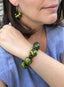 Parure bracelet + boucles d'oreilles en bois peint vert anis Tahiti