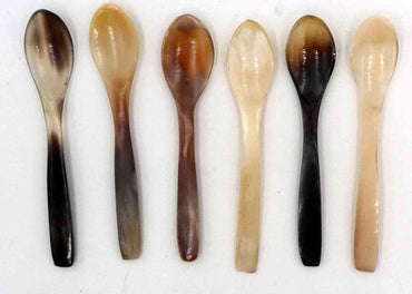 6 cuillères à café, moka, sel, poivre en corne de zébu bio de Madagascar 8 cm