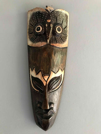 Masque Africain motif chouette hibou en bois