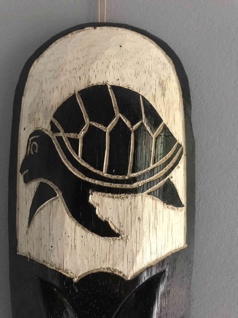 Masque Africain En Bois Artisanal – 50 Cm – Décor Tortues Et Coquillages Cauris – Décoration Murale Éthnique