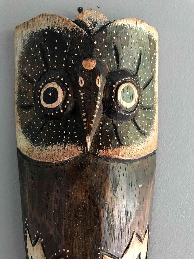 Masque Africain motif chouette hibou en bois