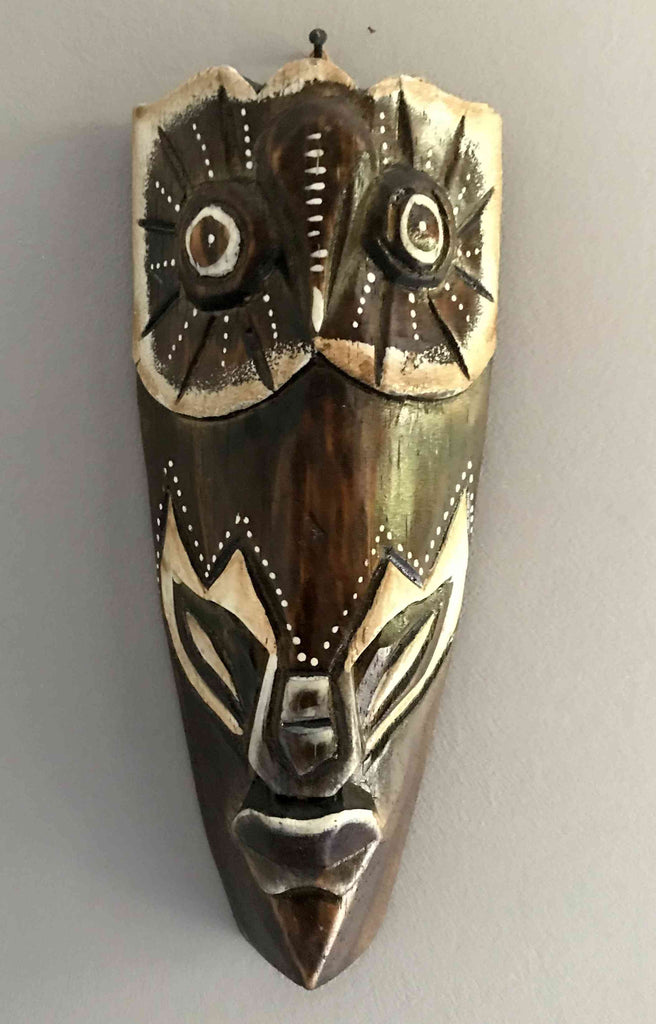 Masque Africain motif chouette hibou en bois d'albésia