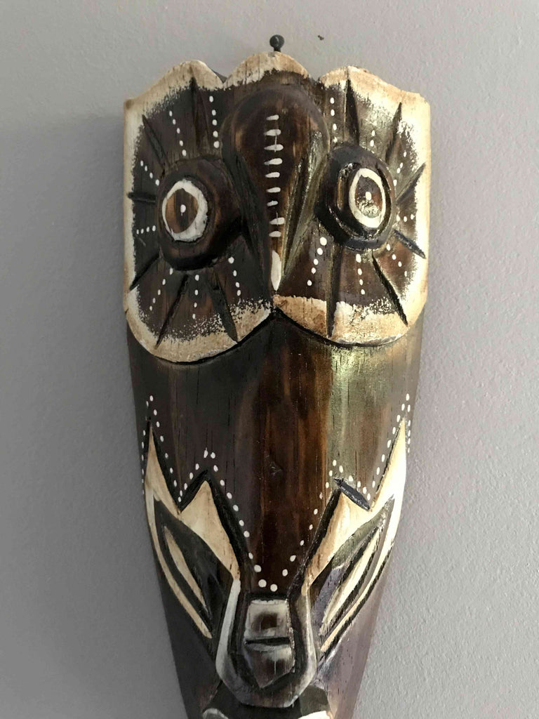 Masque Africain motif chouette hibou en bois d'albésia
