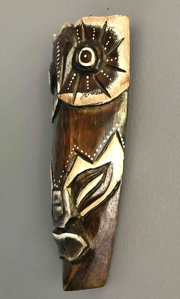 Masque Africain motif chouette hibou en bois d'albésia