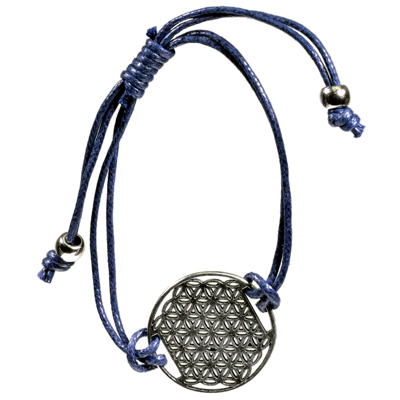 Bracelet Fleur de Vie alliage métallique - Lacet en coton