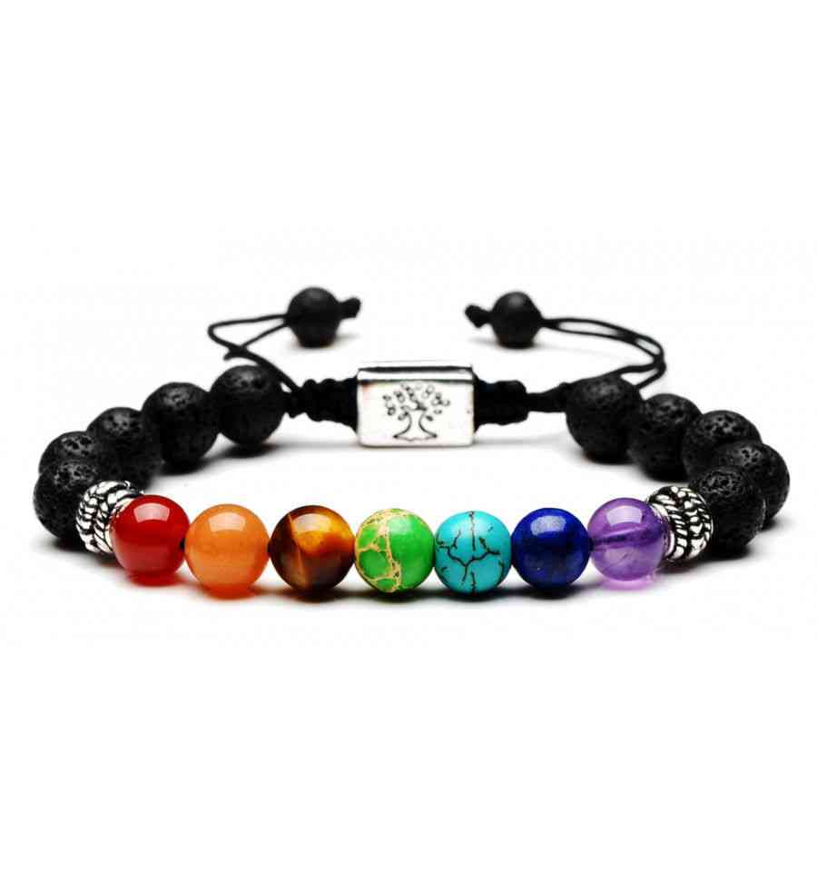Bracelet 7 chakras et pierre de lave - Symbole Arbre de vie