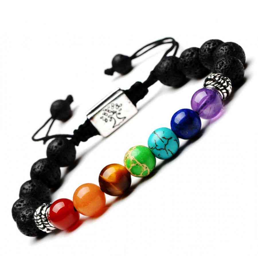 Bracelet 7 chakras et pierre de lave - Symbole Arbre de vie