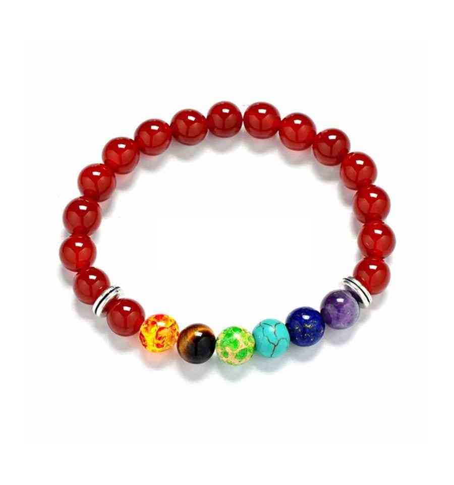 Bracelet 7 chakras en Onyx rouge
