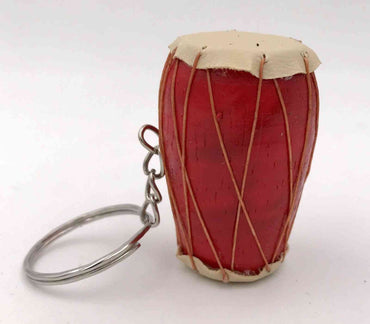 Porte-clé djembé ethnique Africain tam tam rouge en peau de chèvre et bois