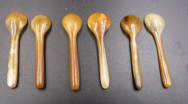 6 cuillères à épices, verrines, sel, poivre, caviar etc.. en corne de zébu 5 cm