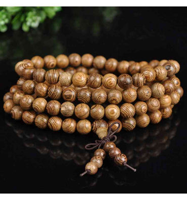 Bracelet Mala Tibétain de méditation 108 perles en bois Wengé + noeud sans fin