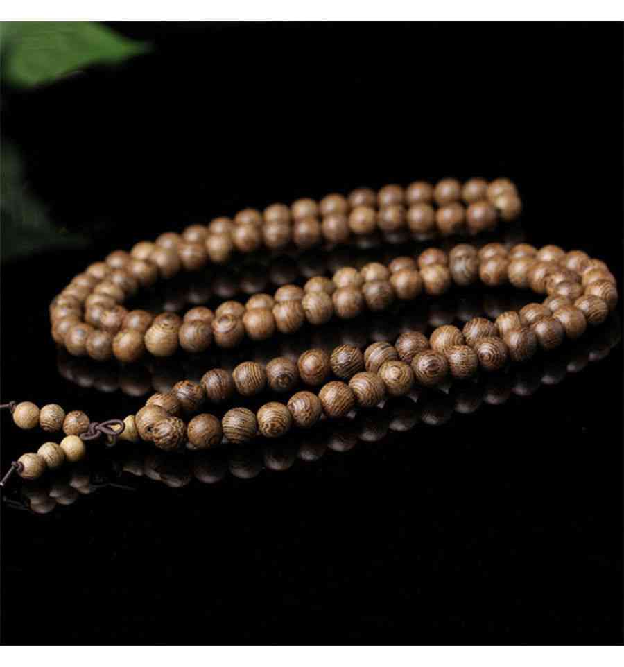 Bracelet Mala Tibétain de méditation 108 perles en bois Wengé + noeud sans fin