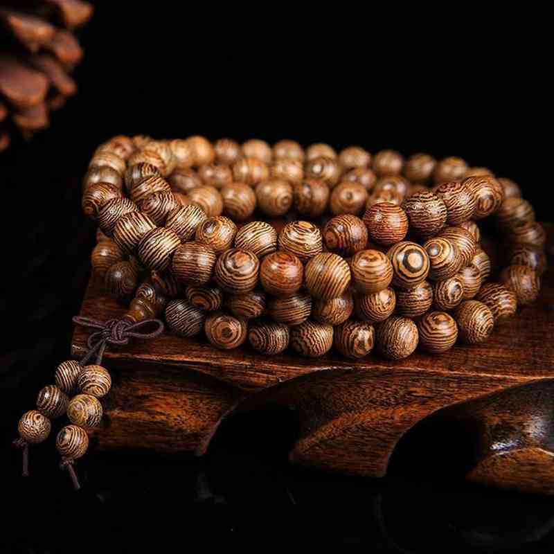 Bracelet Mala Tibétain de méditation 108 perles en bois Wengé + noeud sans fin