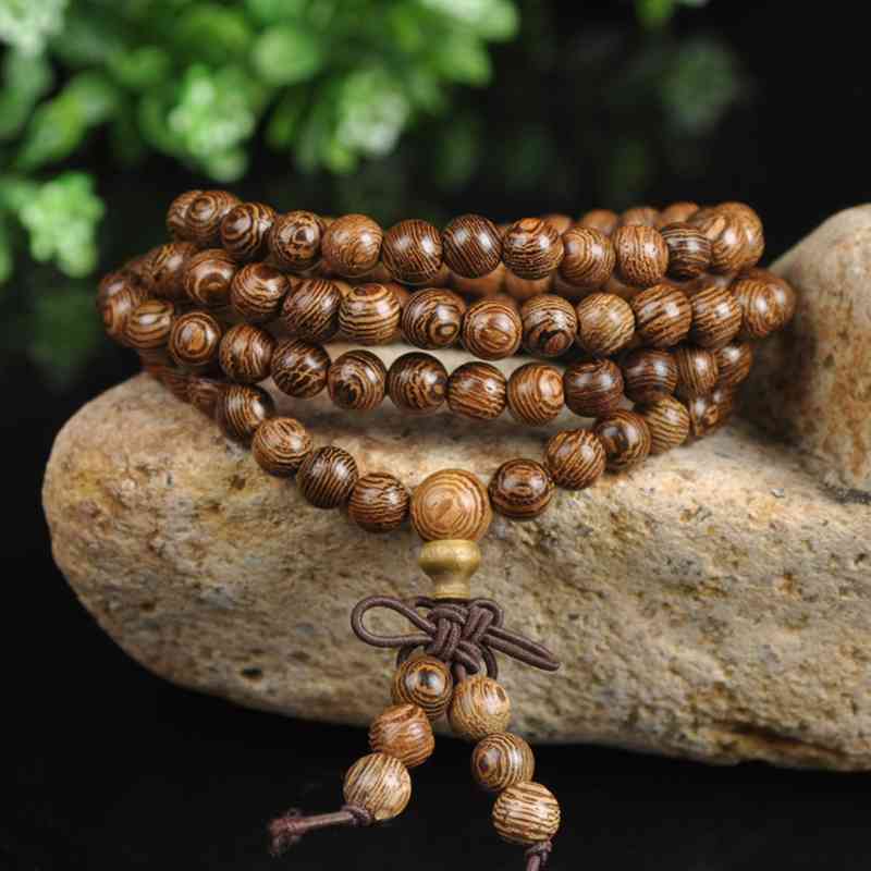 Bracelet Mala Tibétain de méditation 108 perles en bois Wengé + noeud sans fin