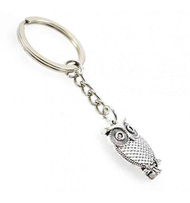 Porte-clés / bijou de sac chouette hibou en métal argenté