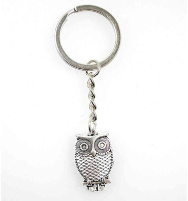 Porte-clés / bijou de sac chouette hibou en métal argenté