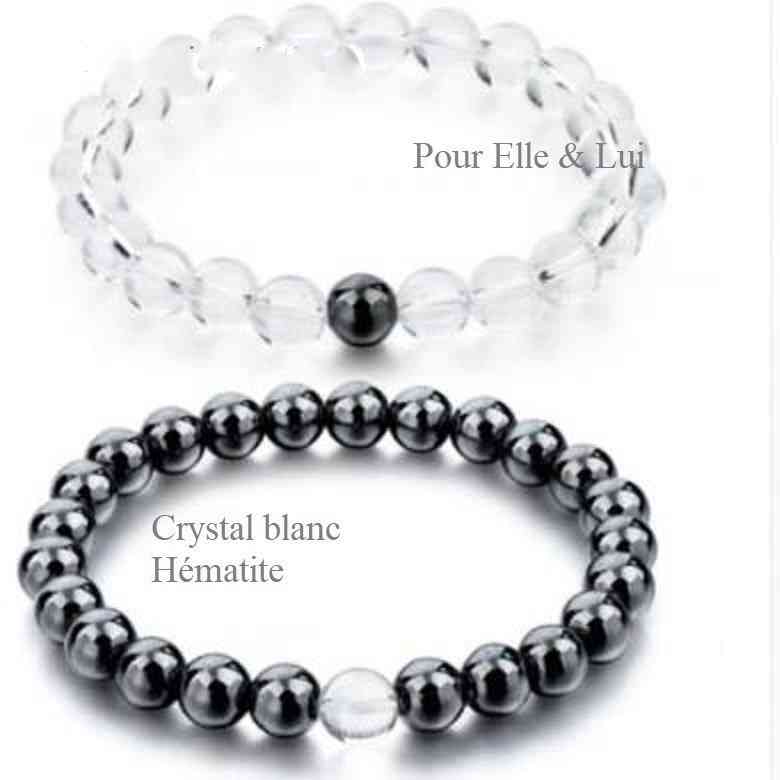 Bracelets de distance / couples - Hématite et Cristal de roche