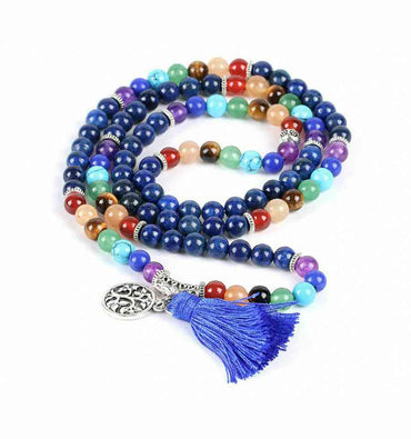 Bracelet multirang 7 chakras - Mala tibétain lapis lazuli & pierres