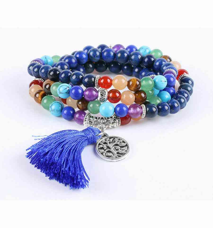 Bracelet multirang 7 chakras - Mala tibétain lapis lazuli & pierres