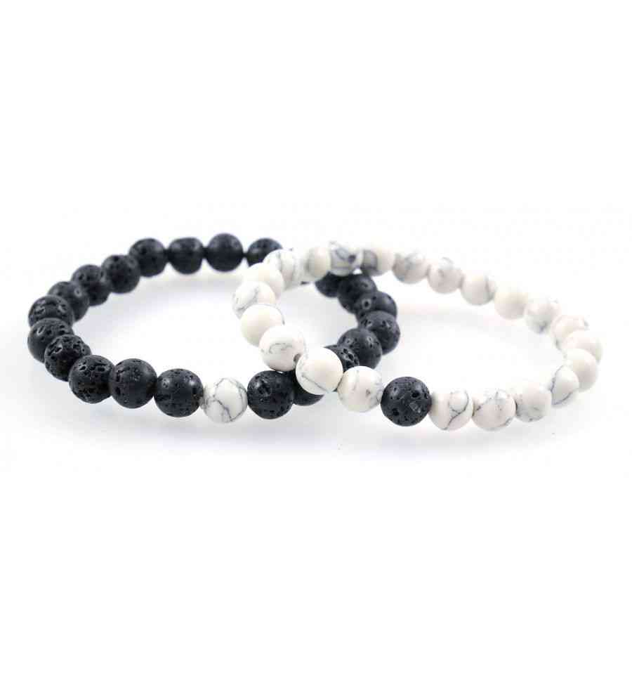 Bracelets de distance / couples - Pierre de lave et Howlite blanche