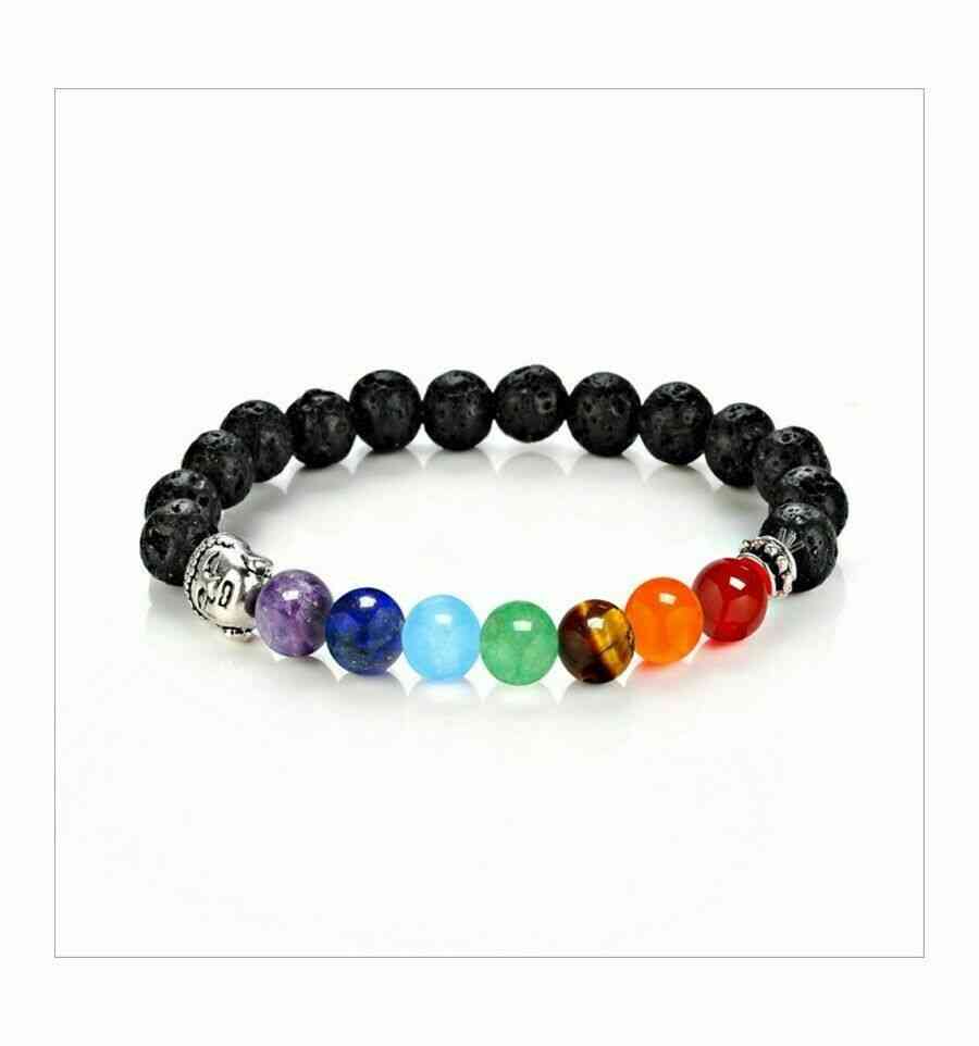 Bracelet Bouddha 7 chakras en pierre de lave et pierres semi-précieuses.