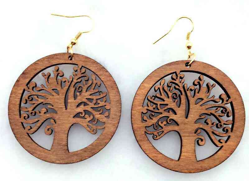 Boucles d'oreilles Arbre de Vie en bois