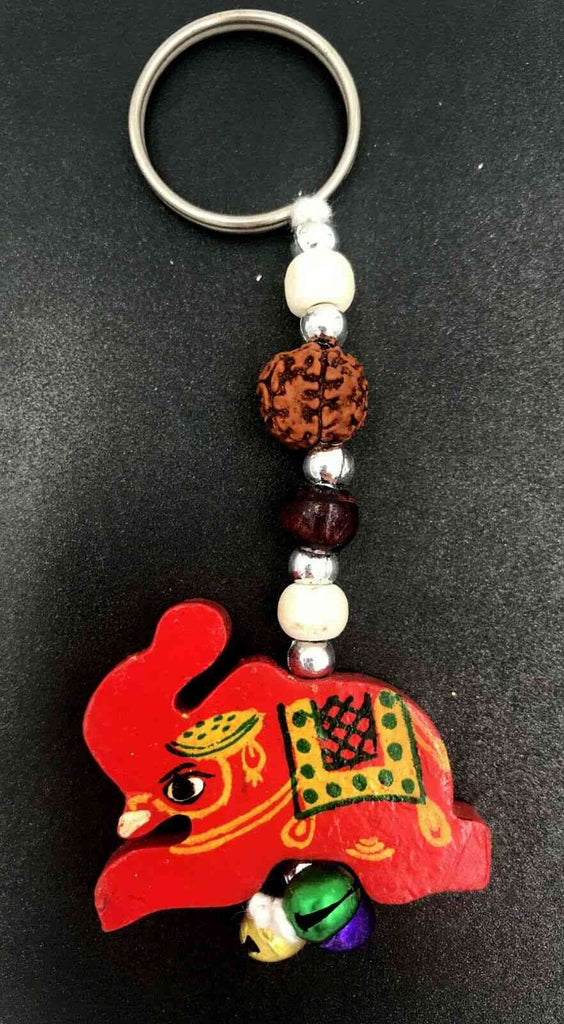 Porte-clés éléphant en bois peint artisanat Rajasthan Inde